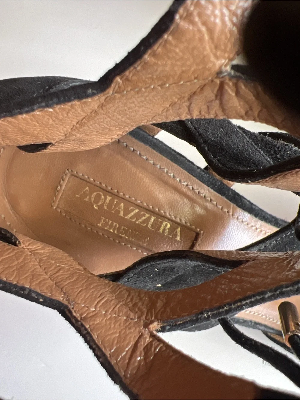 Aquazzura Belgravia Black Suede Lattice Caged Pointed Toe Heels Sandals EU 39.5